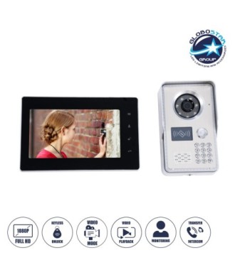 GloboStar® 86061 Σετ Θυροτηλεόρασης με Έγχρωμη Οθόνη Αφής 7" και Κάμερα 1080P HD & 4 Επαγωγικά Κλειδιά για Ηλεκτρονικές Κλειδαριές - Μαύρο - Ασημί